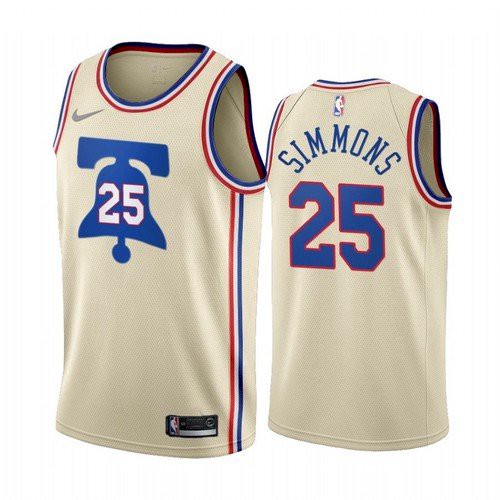 Men's Philadelphia 76ers #25 Ben Simmons Cream Earned Edition Stitched Swingman Jersey